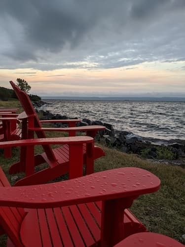 Rainy day on the shores of Bras d`Or Lake in Cape Breton